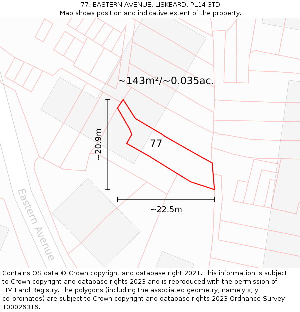 77, EASTERN AVENUE, LISKEARD, PL14 3TD: Plot and title map
