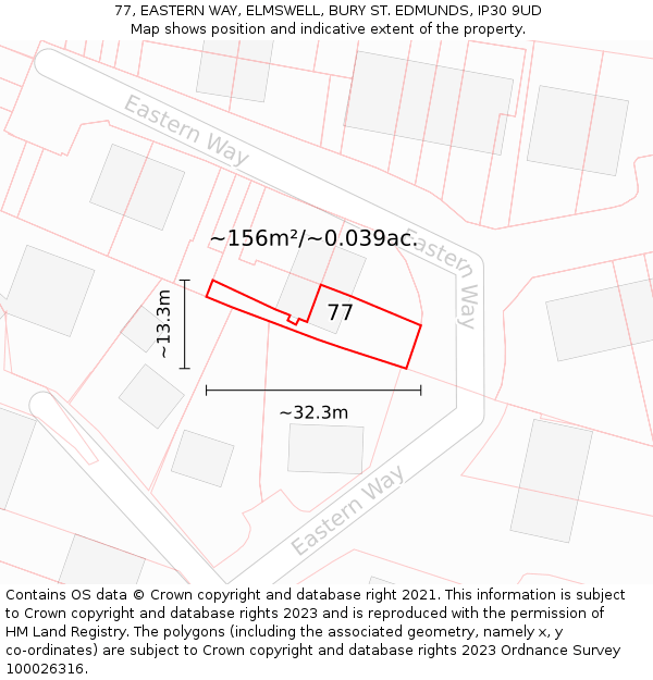 77, EASTERN WAY, ELMSWELL, BURY ST. EDMUNDS, IP30 9UD: Plot and title map