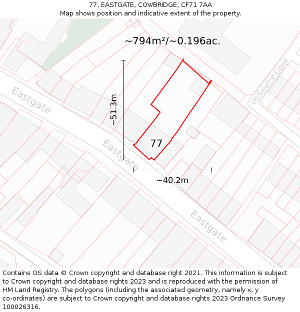 77, EASTGATE, COWBRIDGE, CF71 7AA: Plot and title map