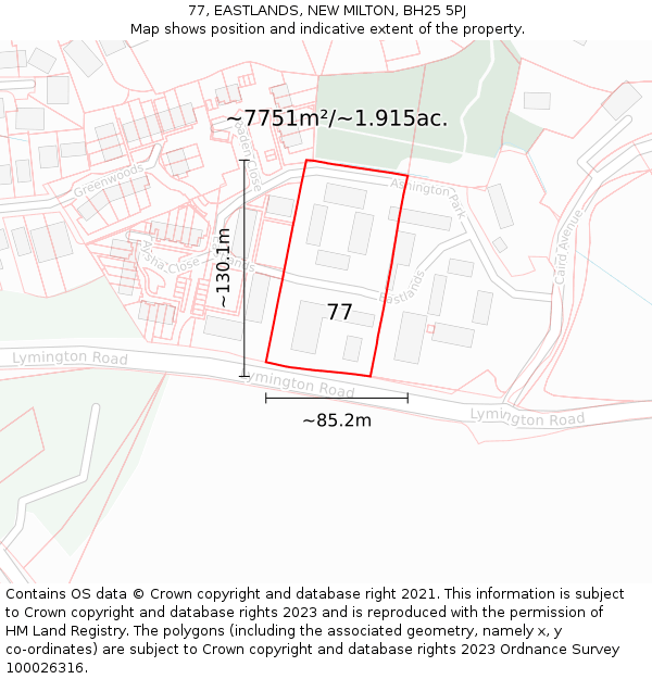 77, EASTLANDS, NEW MILTON, BH25 5PJ: Plot and title map