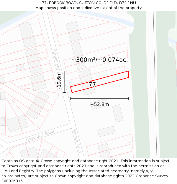 77, EBROOK ROAD, SUTTON COLDFIELD, B72 1NU: Plot and title map