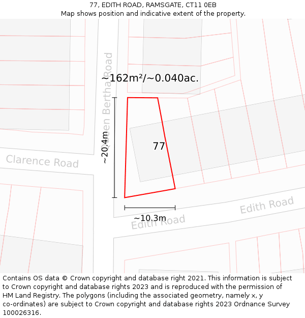 77, EDITH ROAD, RAMSGATE, CT11 0EB: Plot and title map