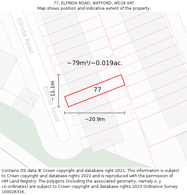 77, ELFRIDA ROAD, WATFORD, WD18 0AT: Plot and title map