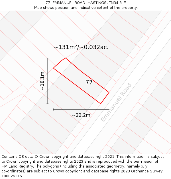 77, EMMANUEL ROAD, HASTINGS, TN34 3LE: Plot and title map