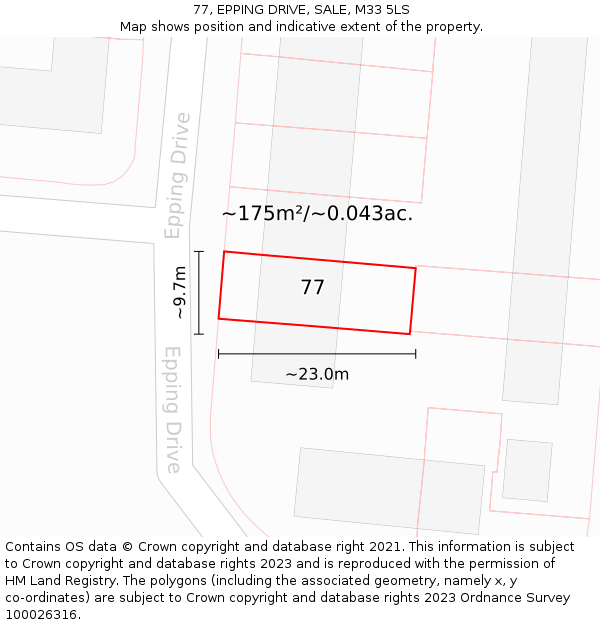 77, EPPING DRIVE, SALE, M33 5LS: Plot and title map