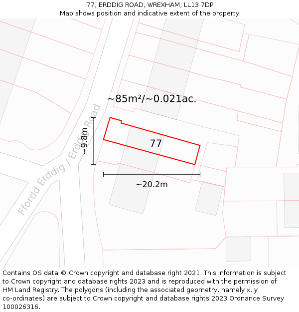 77, ERDDIG ROAD, WREXHAM, LL13 7DP: Plot and title map