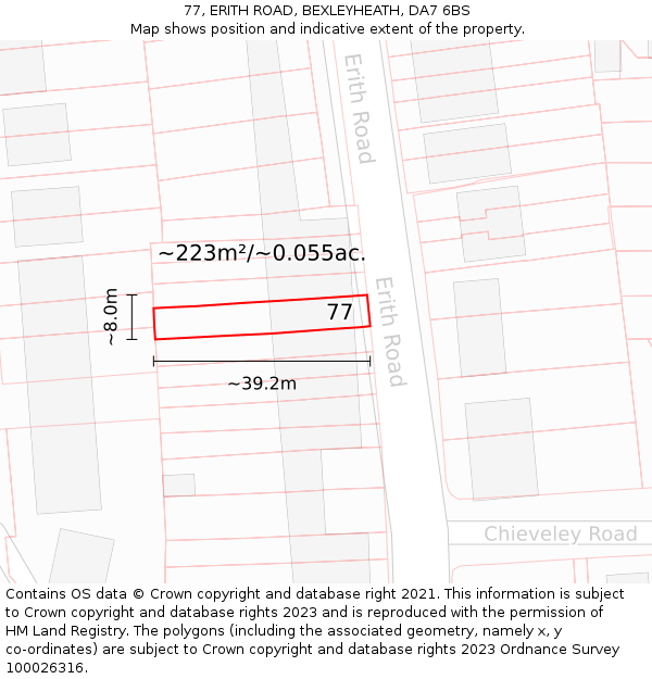 77, ERITH ROAD, BEXLEYHEATH, DA7 6BS: Plot and title map