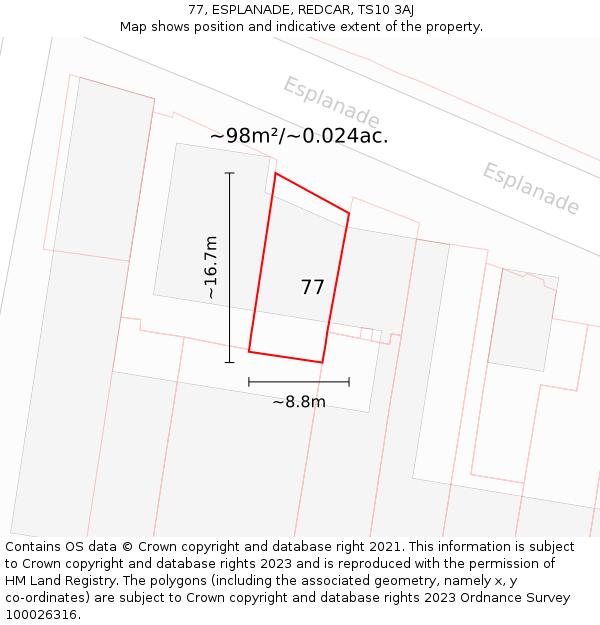 77, ESPLANADE, REDCAR, TS10 3AJ: Plot and title map