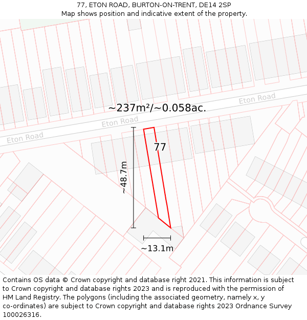 77, ETON ROAD, BURTON-ON-TRENT, DE14 2SP: Plot and title map