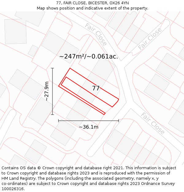 77, FAIR CLOSE, BICESTER, OX26 4YN: Plot and title map