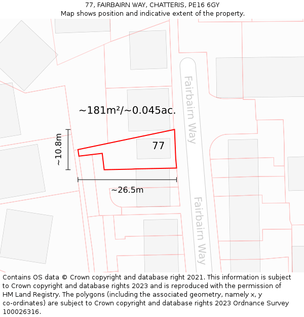 77, FAIRBAIRN WAY, CHATTERIS, PE16 6GY: Plot and title map