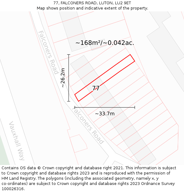 77, FALCONERS ROAD, LUTON, LU2 9ET: Plot and title map