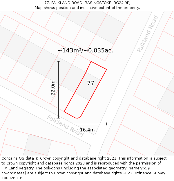 77, FALKLAND ROAD, BASINGSTOKE, RG24 9PJ: Plot and title map