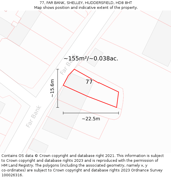 77, FAR BANK, SHELLEY, HUDDERSFIELD, HD8 8HT: Plot and title map