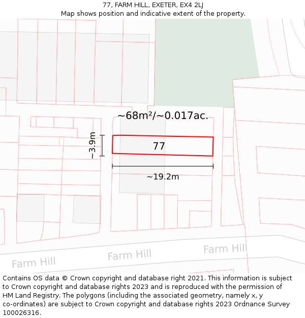 77, FARM HILL, EXETER, EX4 2LJ: Plot and title map