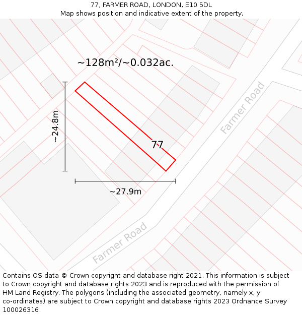 77, FARMER ROAD, LONDON, E10 5DL: Plot and title map