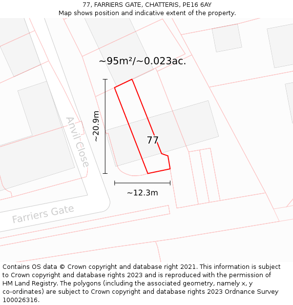 77, FARRIERS GATE, CHATTERIS, PE16 6AY: Plot and title map