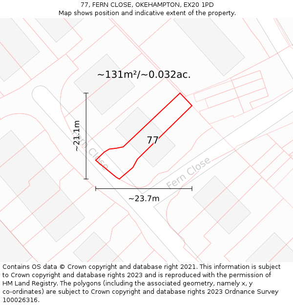 77, FERN CLOSE, OKEHAMPTON, EX20 1PD: Plot and title map