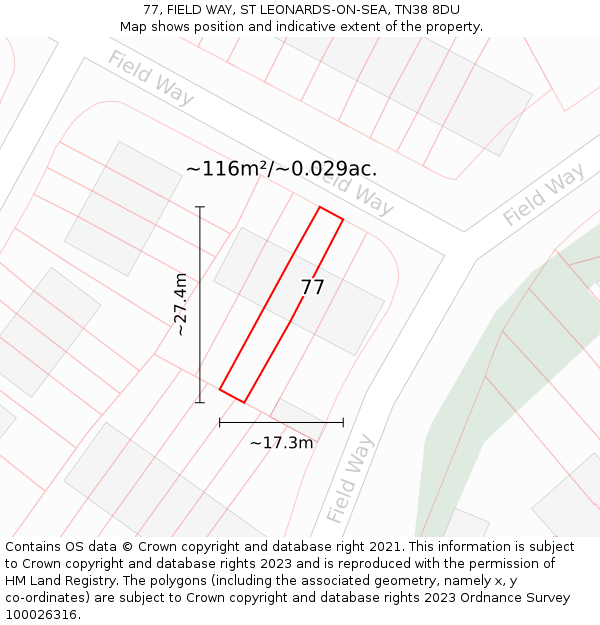 77, FIELD WAY, ST LEONARDS-ON-SEA, TN38 8DU: Plot and title map