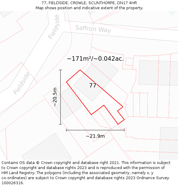 77, FIELDSIDE, CROWLE, SCUNTHORPE, DN17 4HR: Plot and title map