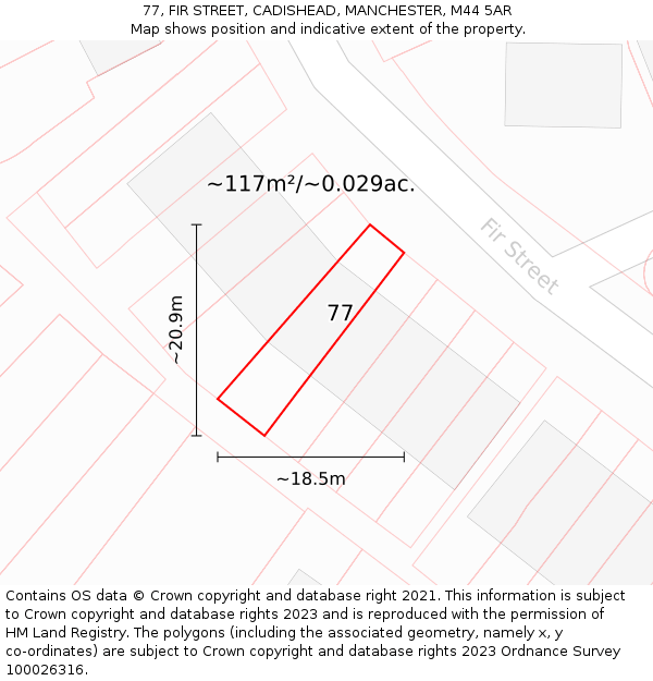 77, FIR STREET, CADISHEAD, MANCHESTER, M44 5AR: Plot and title map