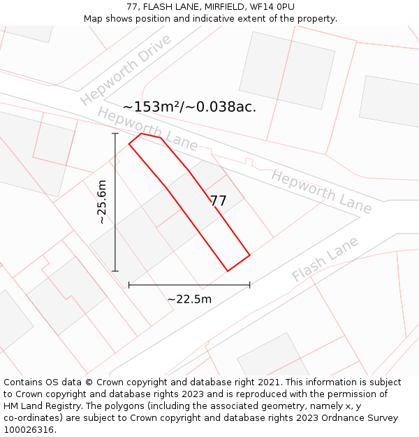 77, FLASH LANE, MIRFIELD, WF14 0PU: Plot and title map