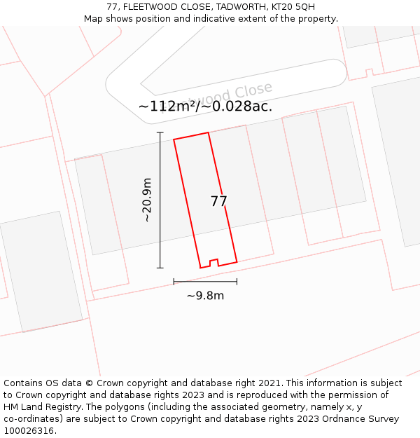 77, FLEETWOOD CLOSE, TADWORTH, KT20 5QH: Plot and title map