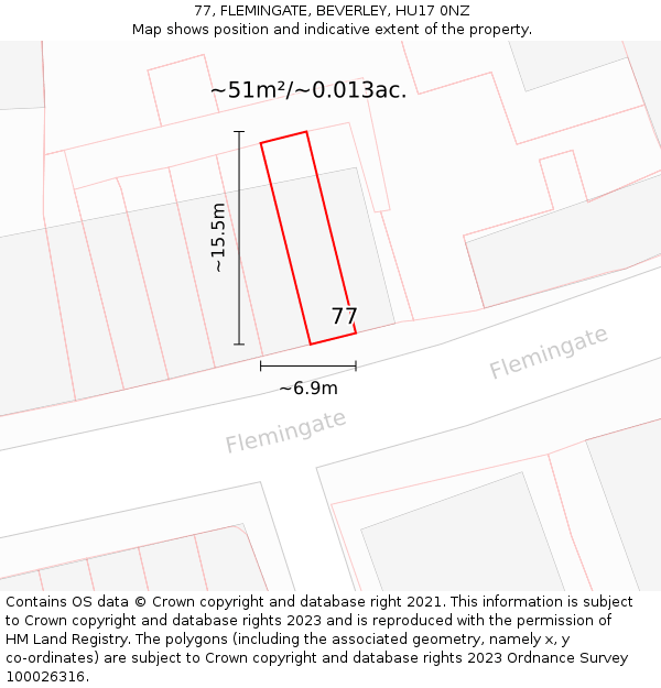 77, FLEMINGATE, BEVERLEY, HU17 0NZ: Plot and title map