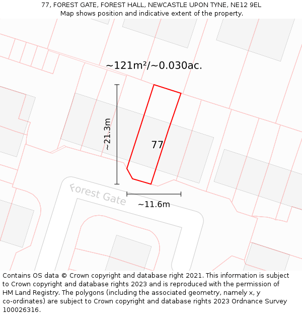 77, FOREST GATE, FOREST HALL, NEWCASTLE UPON TYNE, NE12 9EL: Plot and title map