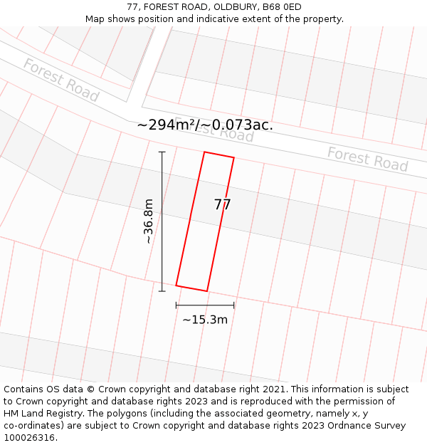 77, FOREST ROAD, OLDBURY, B68 0ED: Plot and title map