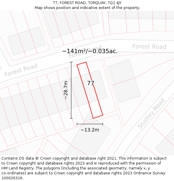 77, FOREST ROAD, TORQUAY, TQ1 4JY: Plot and title map