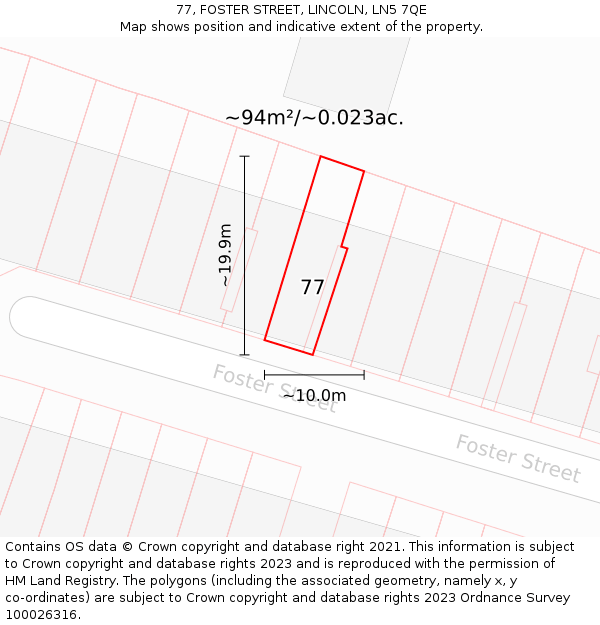 77, FOSTER STREET, LINCOLN, LN5 7QE: Plot and title map