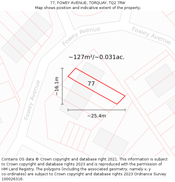 77, FOWEY AVENUE, TORQUAY, TQ2 7RW: Plot and title map
