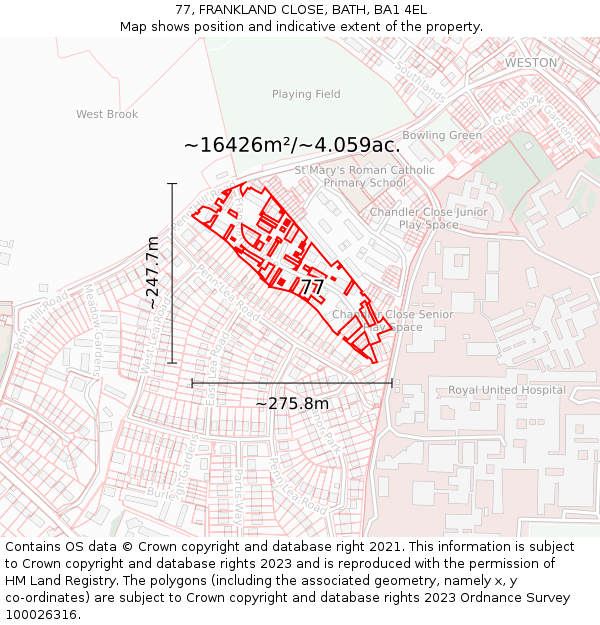 77, FRANKLAND CLOSE, BATH, BA1 4EL: Plot and title map