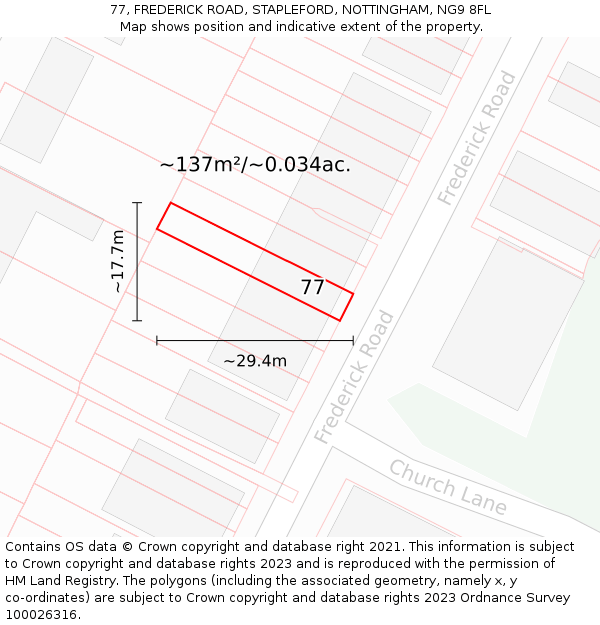 77, FREDERICK ROAD, STAPLEFORD, NOTTINGHAM, NG9 8FL: Plot and title map