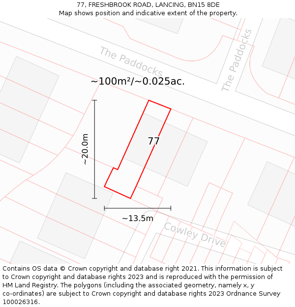 77, FRESHBROOK ROAD, LANCING, BN15 8DE: Plot and title map