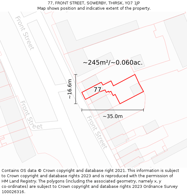 77, FRONT STREET, SOWERBY, THIRSK, YO7 1JP: Plot and title map