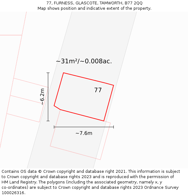 77, FURNESS, GLASCOTE, TAMWORTH, B77 2QQ: Plot and title map