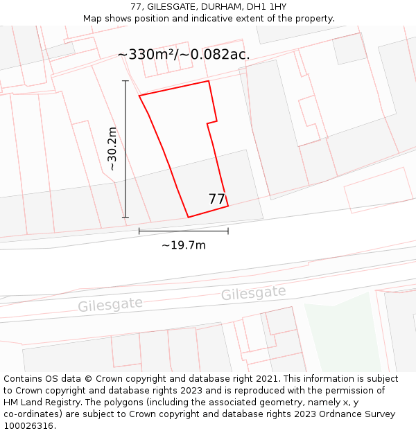 77, GILESGATE, DURHAM, DH1 1HY: Plot and title map