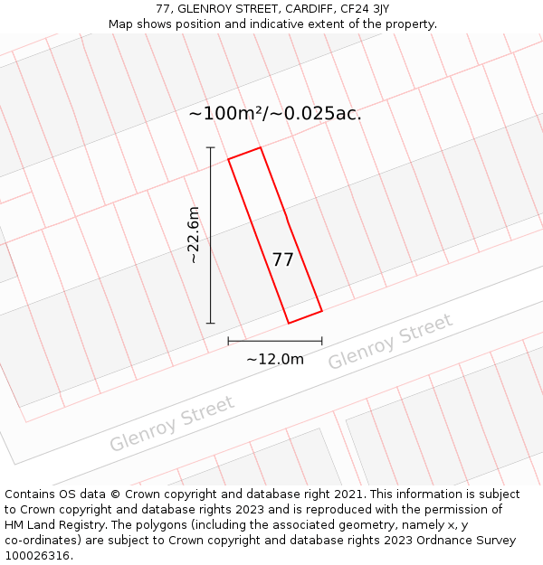 77, GLENROY STREET, CARDIFF, CF24 3JY: Plot and title map