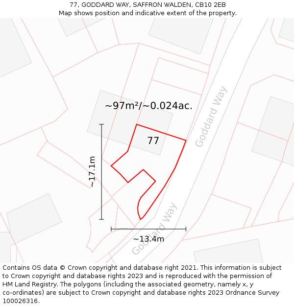 77, GODDARD WAY, SAFFRON WALDEN, CB10 2EB: Plot and title map