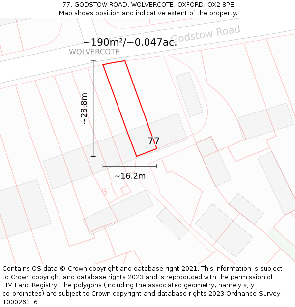 77, GODSTOW ROAD, WOLVERCOTE, OXFORD, OX2 8PE: Plot and title map