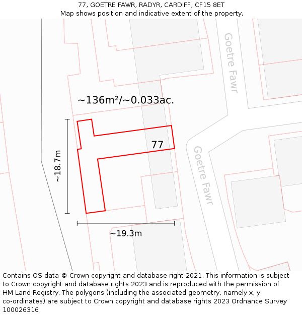 77, GOETRE FAWR, RADYR, CARDIFF, CF15 8ET: Plot and title map