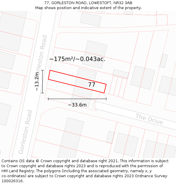 77, GORLESTON ROAD, LOWESTOFT, NR32 3AB: Plot and title map