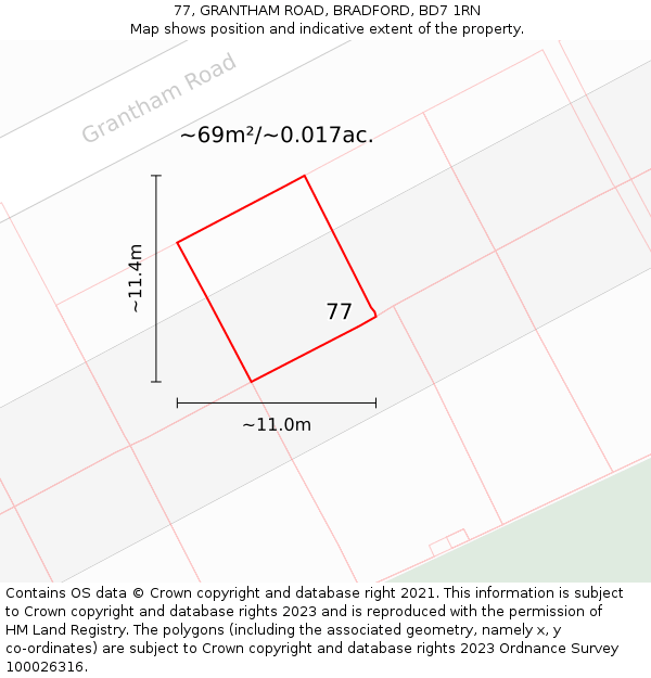 77, GRANTHAM ROAD, BRADFORD, BD7 1RN: Plot and title map