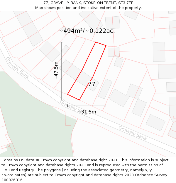 77, GRAVELLY BANK, STOKE-ON-TRENT, ST3 7EF: Plot and title map