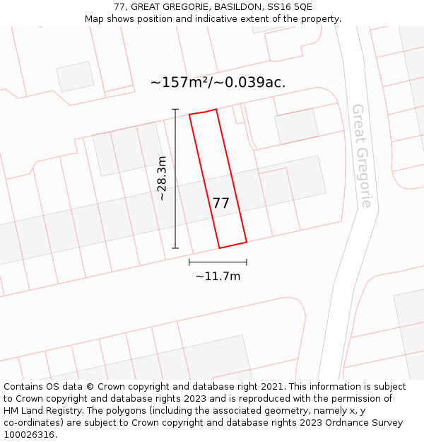 77, GREAT GREGORIE, BASILDON, SS16 5QE: Plot and title map