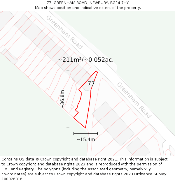 77, GREENHAM ROAD, NEWBURY, RG14 7HY: Plot and title map