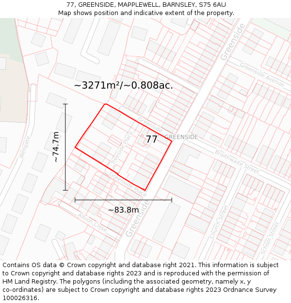 77, GREENSIDE, MAPPLEWELL, BARNSLEY, S75 6AU: Plot and title map