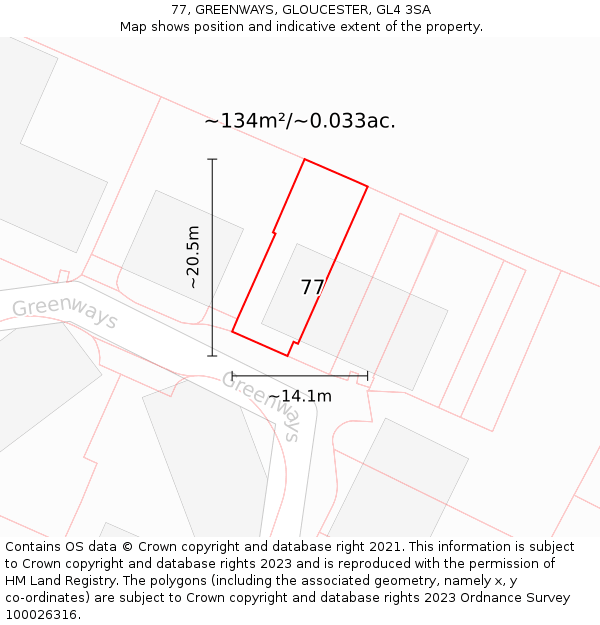 77, GREENWAYS, GLOUCESTER, GL4 3SA: Plot and title map